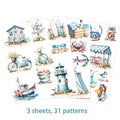 Maritime UV-DTF Sticker Set – 3 Bogen, Strand & Tropenurlaub, DIY Tassen & Gläser
