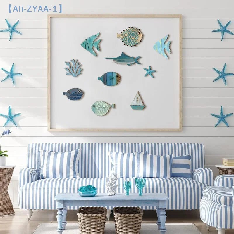 10er Set Holzfische Wanddeko – Maritime Badezimmer & Wohnzimmer Dekoration