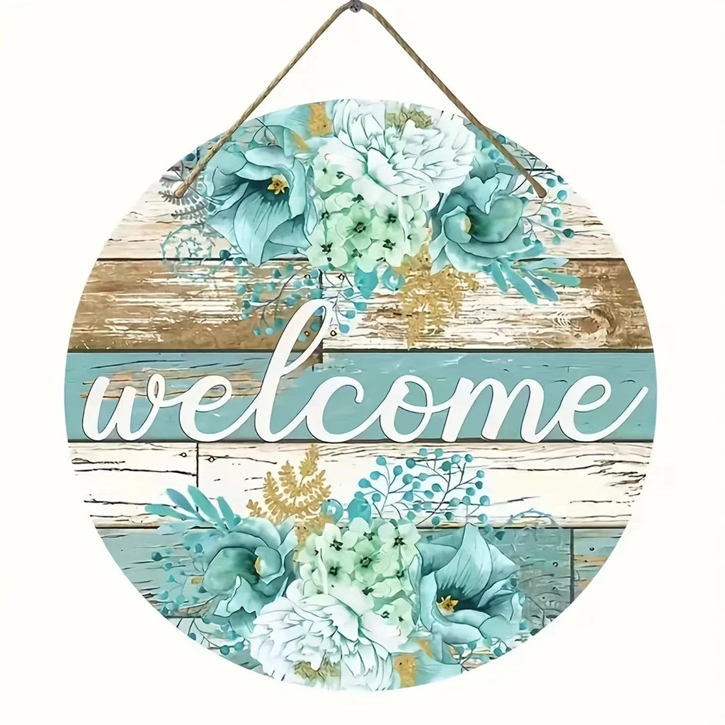 Willkommen Frühling Holzschild rund – Blumenmuster, Landhaus, 20 oder 30 cm, Veranda & Wohnzimmer