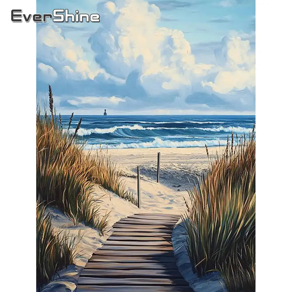 Diamond Painting Kit – Küstenlandschaft & Meer | 5D DIY Diamant-Malerei mit runden oder eckigen Steinen