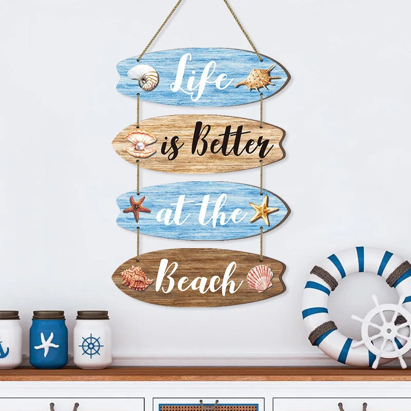 Maritime Holz-Wanddeko – Surfboard & Segelboot Anhänger im Meeresstil