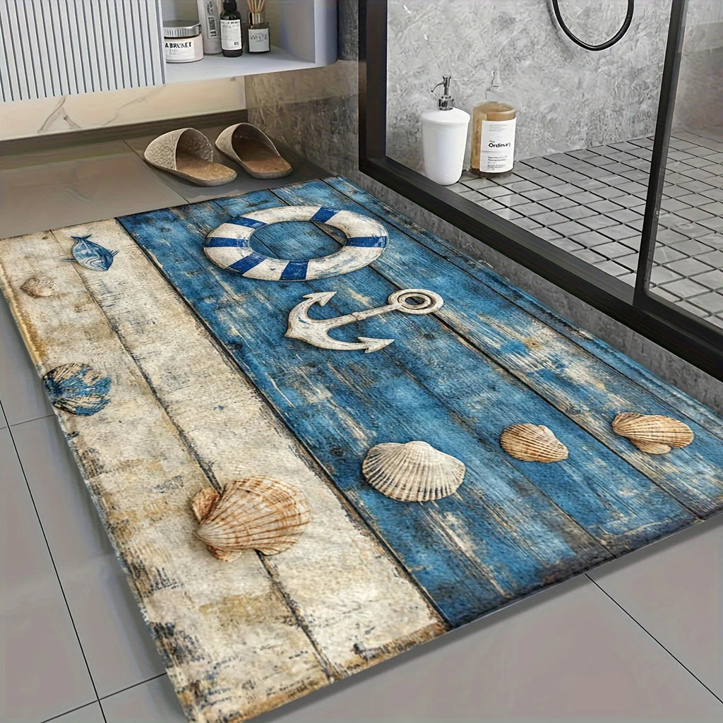 Maritimer Badezimmer-Teppich – Rutschfest, waschbar, Nautik-Design