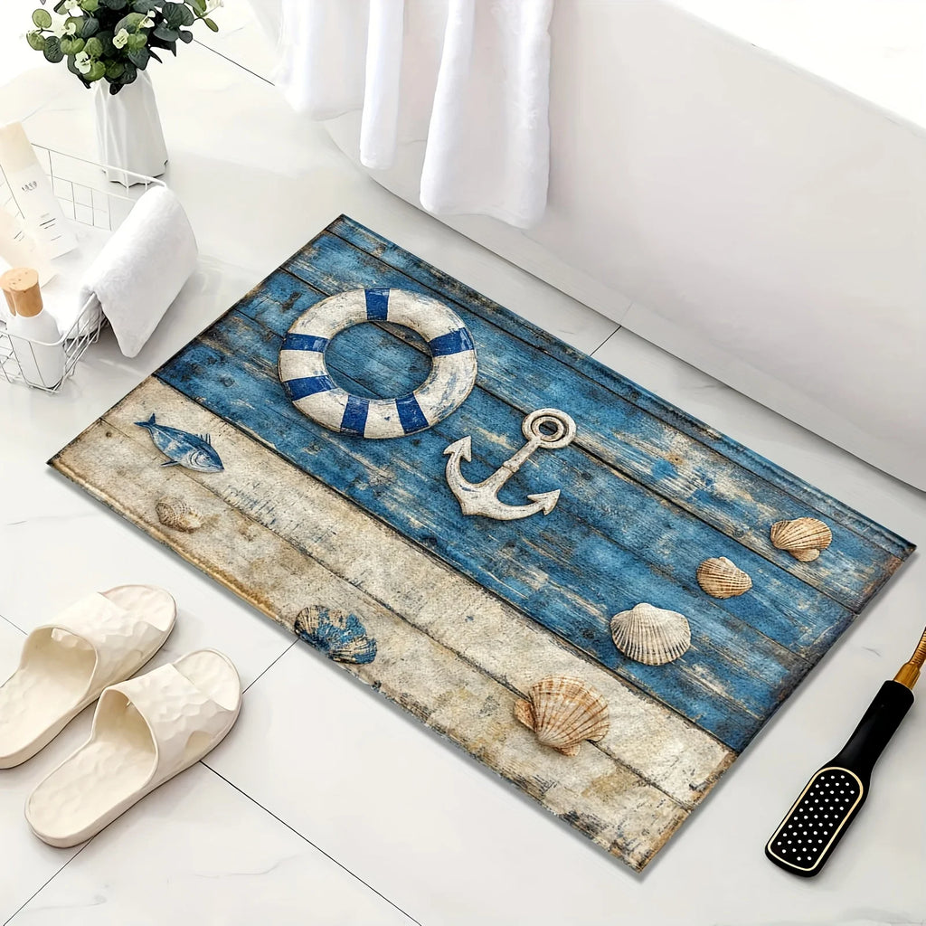 Maritimer Badezimmer-Teppich – Rutschfest, waschbar, Nautik-Design