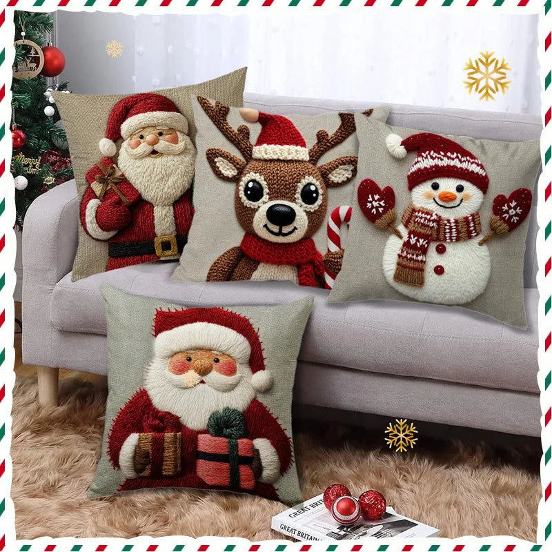 Weihnachts-Kissenbezug 45x45 cm – Weihnachtsmann, Schneemann & Rentier | 4 Motive