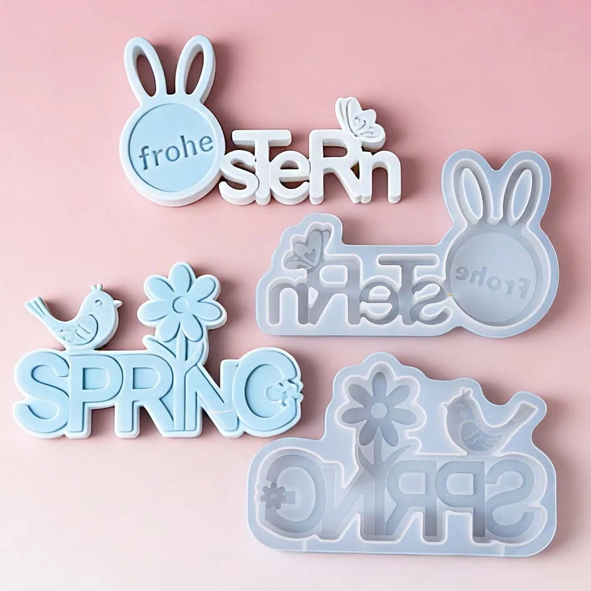 Oster-Silikonform „Frohe Ostern“ – Hasenmotiv, DIY Harz & Gips, 3D-Ornamente