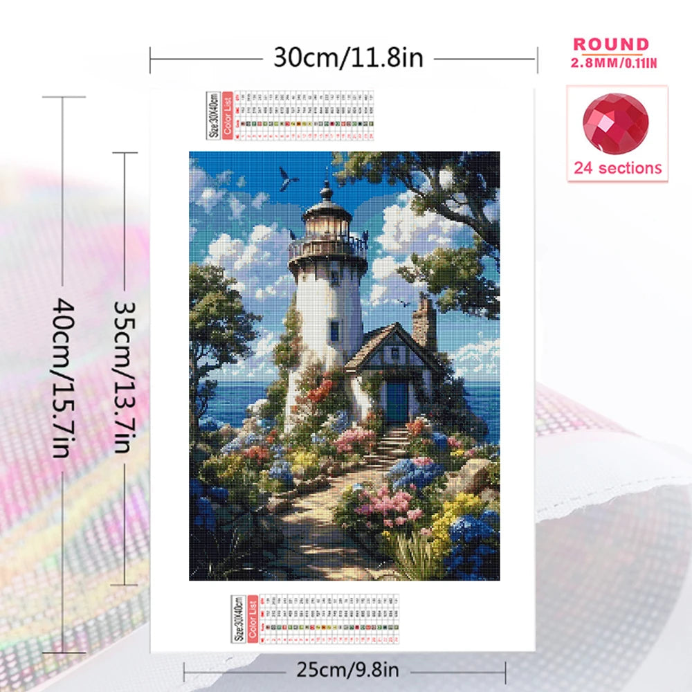 Diamond Painting Leuchtturm-Landschaft – DIY Bastelset, Malen nach Zahlen mit Diamanten