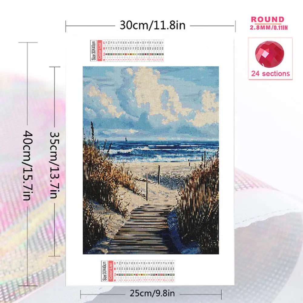 Diamond Painting Kit – Küstenlandschaft & Meer | 5D DIY Diamant-Malerei mit runden oder eckigen Steinen