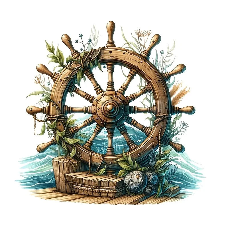 Maritimer Steuerrad-Aufkleber – Wasserfest & Selbstklebend | Badezimmer Deko