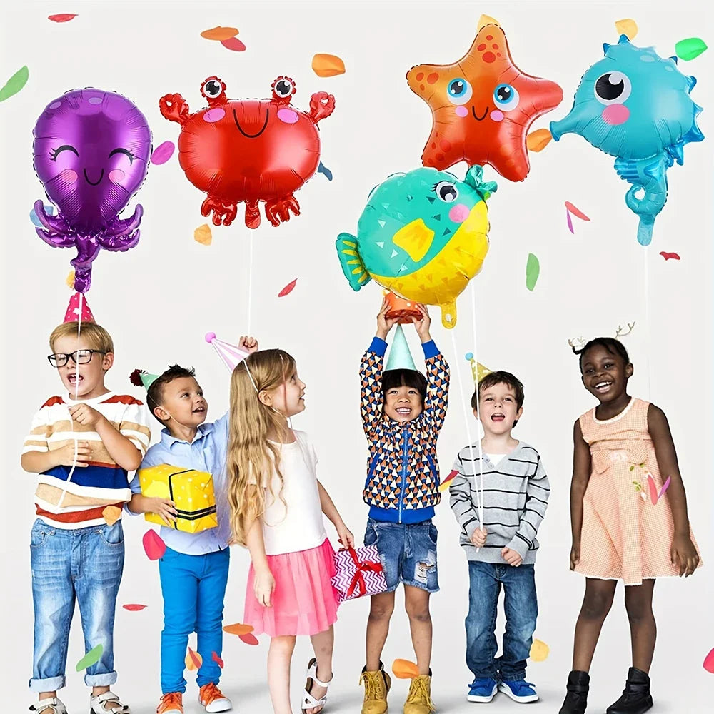 Meerestier-Folienballons 5er-Set – Fisch, Oktopus und Seepferdchen