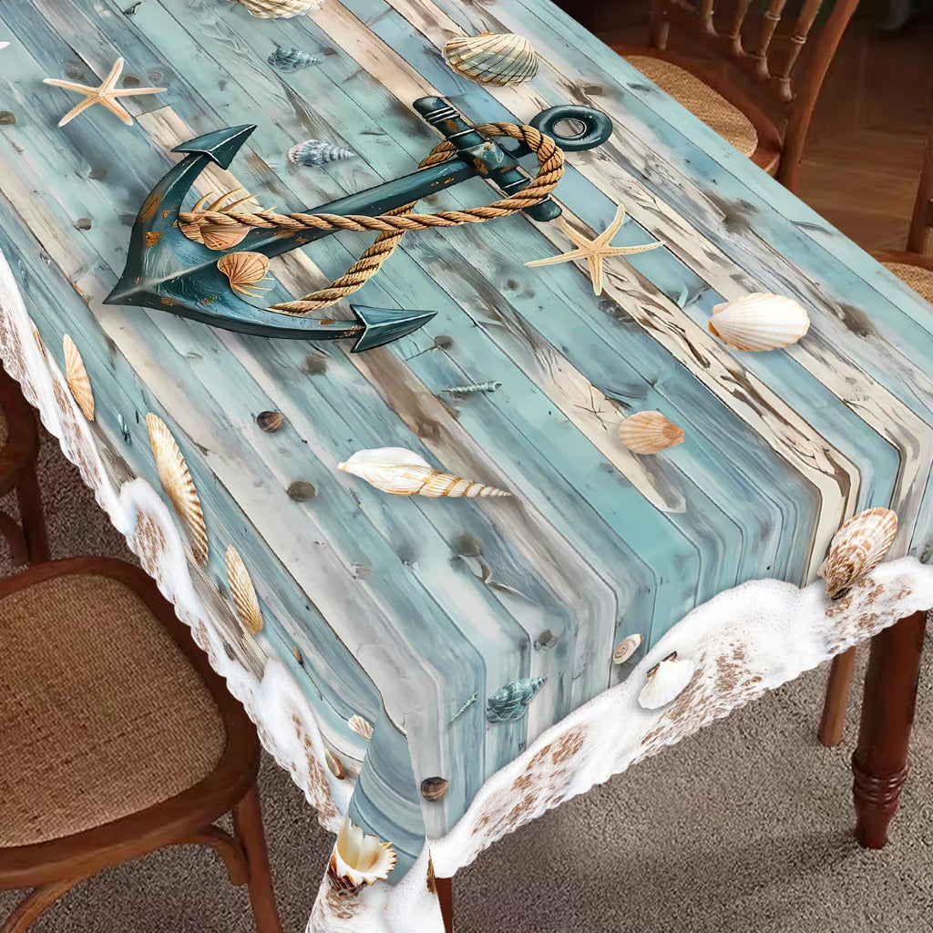 Nautik Tischdecke – Polyester mit Anker & Kompass-Motiv, wasserabweisend