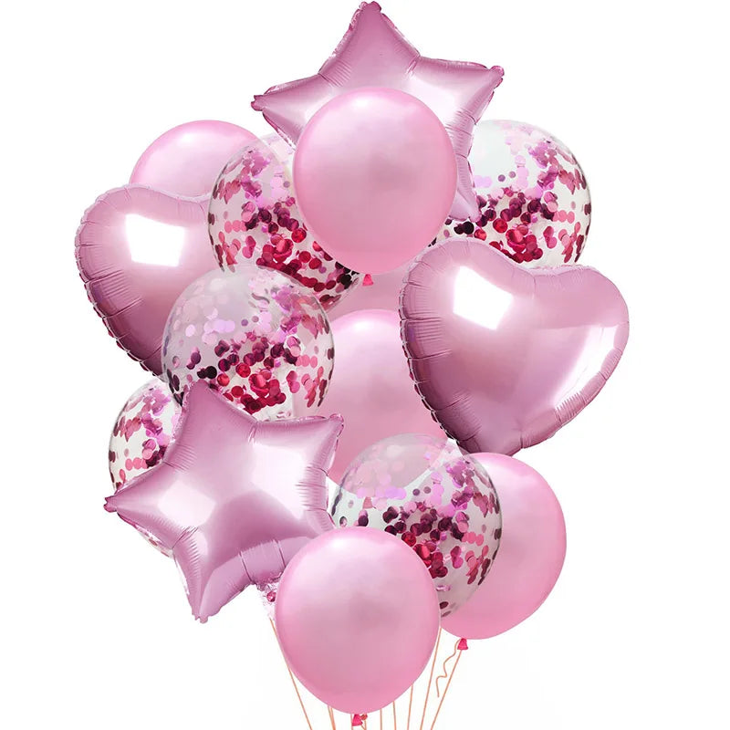 Luftballons 14er Set – Stern, Herz & Konfetti | Geburtstag, Hochzeit & Party | 8 Farben