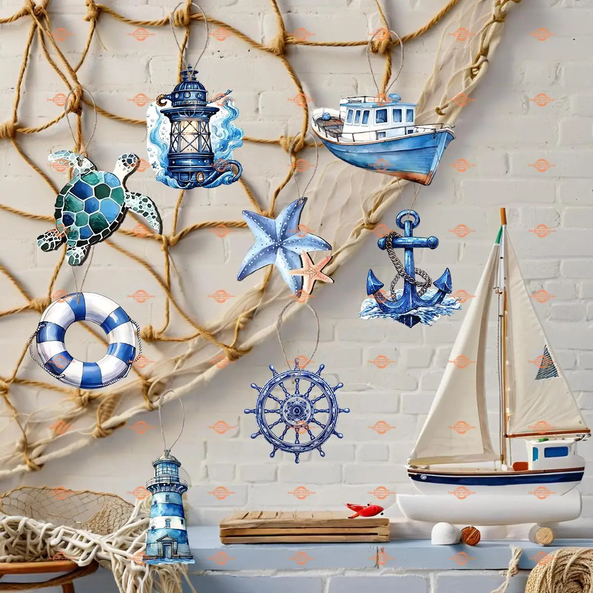 Maritime Holzanhänger 16er Set – 2D Meerestier-Motive, Sommer & Strand, Wohnraumdeko