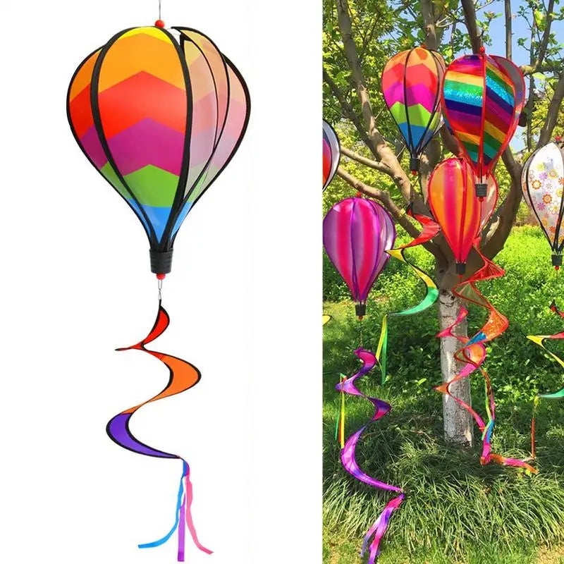 Heißluftballon Windspinner Regenbogen – Bunter Garten-Winddrehänger, 110 cm