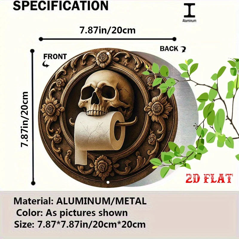 Vintage Aluminium-Wandschild Totenkopf & Blumen – 20x20 cm, Gothic, Innen & Außen
