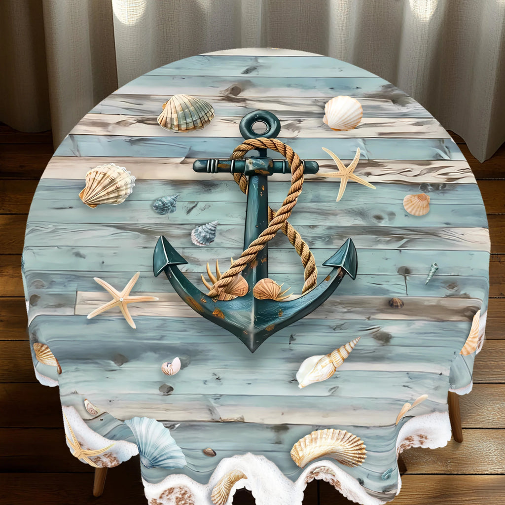 Nautik Tischdecke – Polyester mit Anker & Kompass-Motiv, wasserabweisend