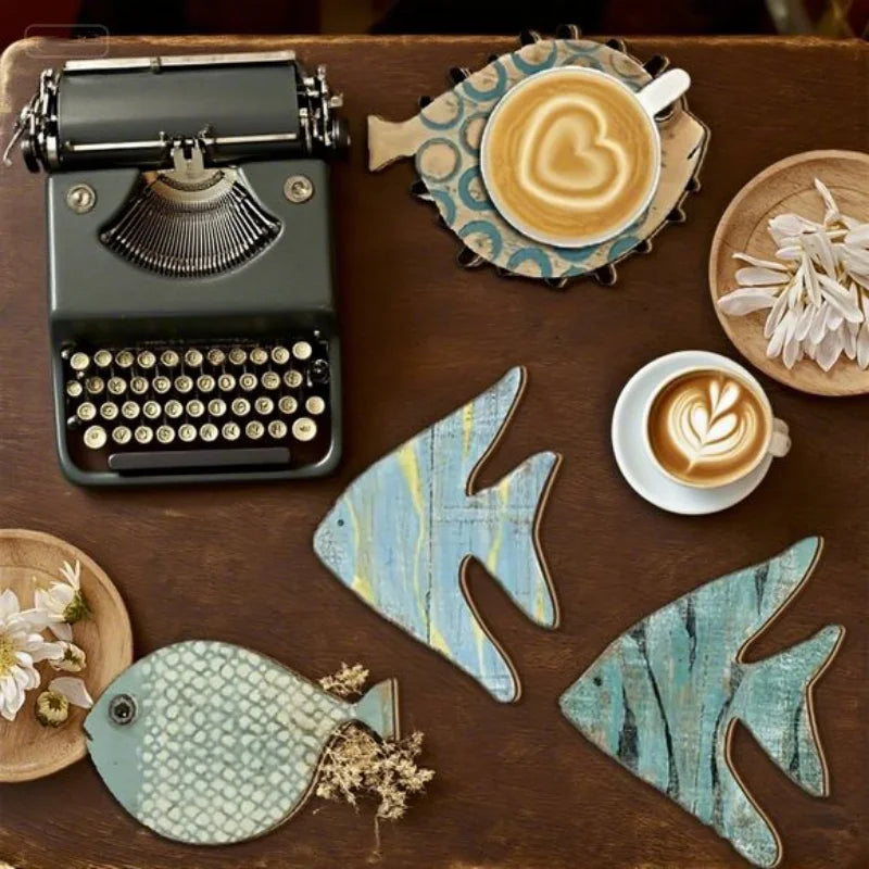 Holzuntersetzer Fisch 6er Set – Maritimer Strandstil, rutschfest & hitzebeständig