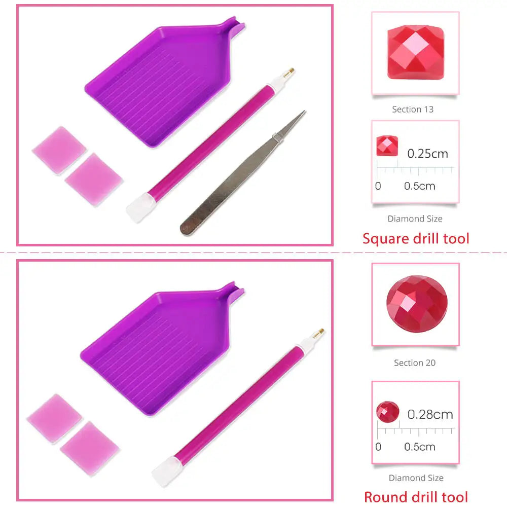 5D Diamond Painting Set – Landschaft & Boot Motiv, Eckige & Runde Steine, DIY Bastelset
