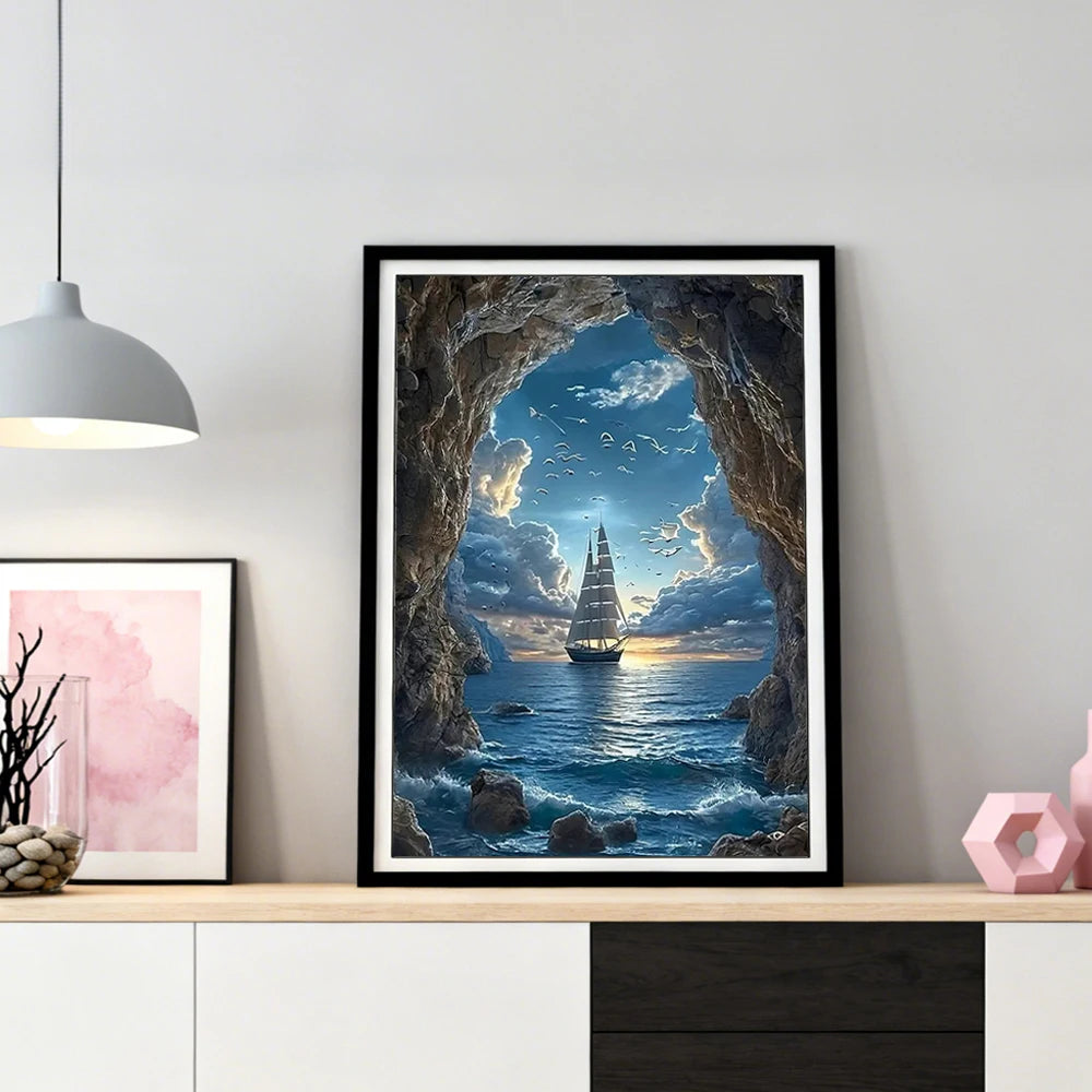 Diamond Painting Segelboot am Meer – 5D Diamant Stickerei Set