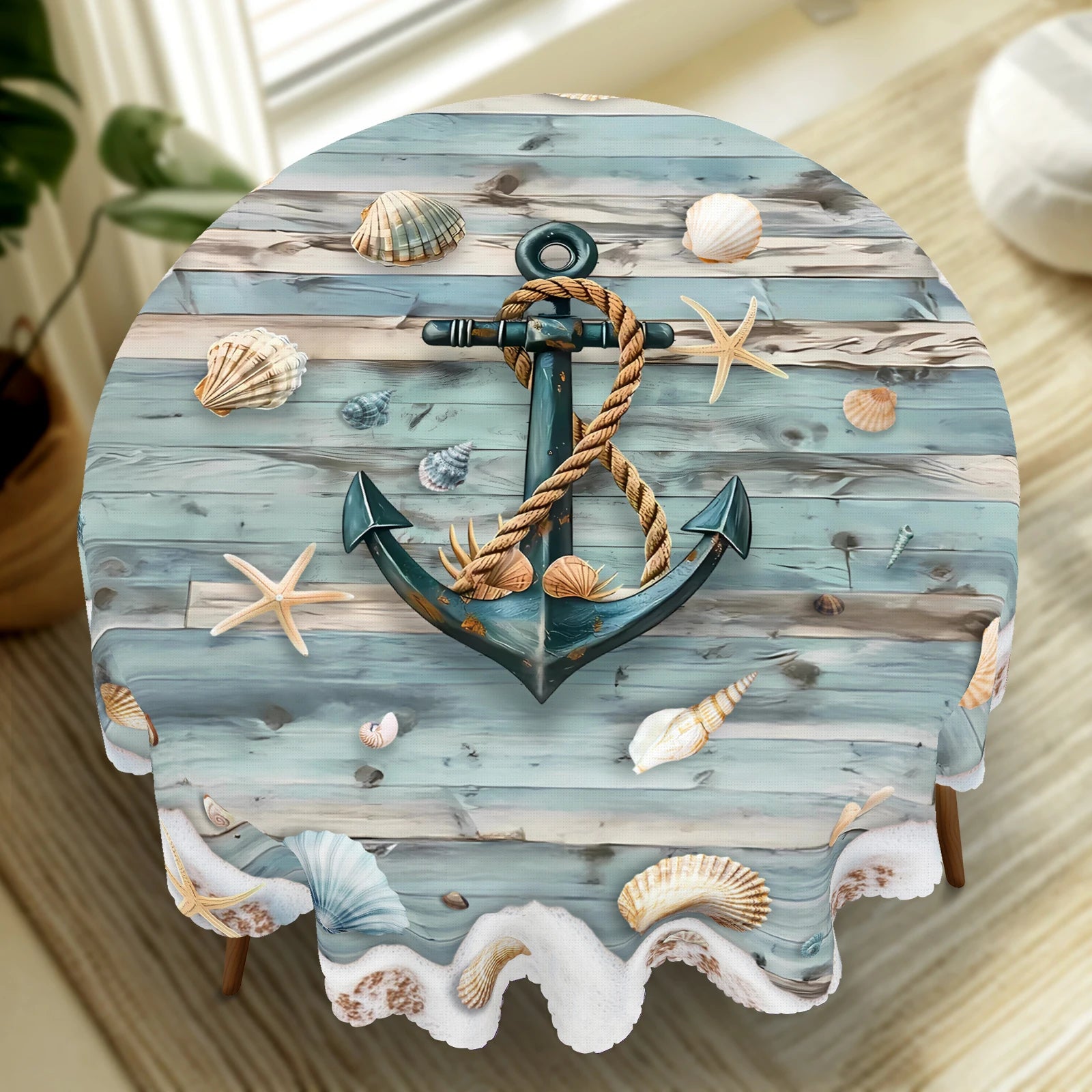 Nautik Tischdecke – Polyester mit Anker & Kompass-Motiv, wasserabweisend
