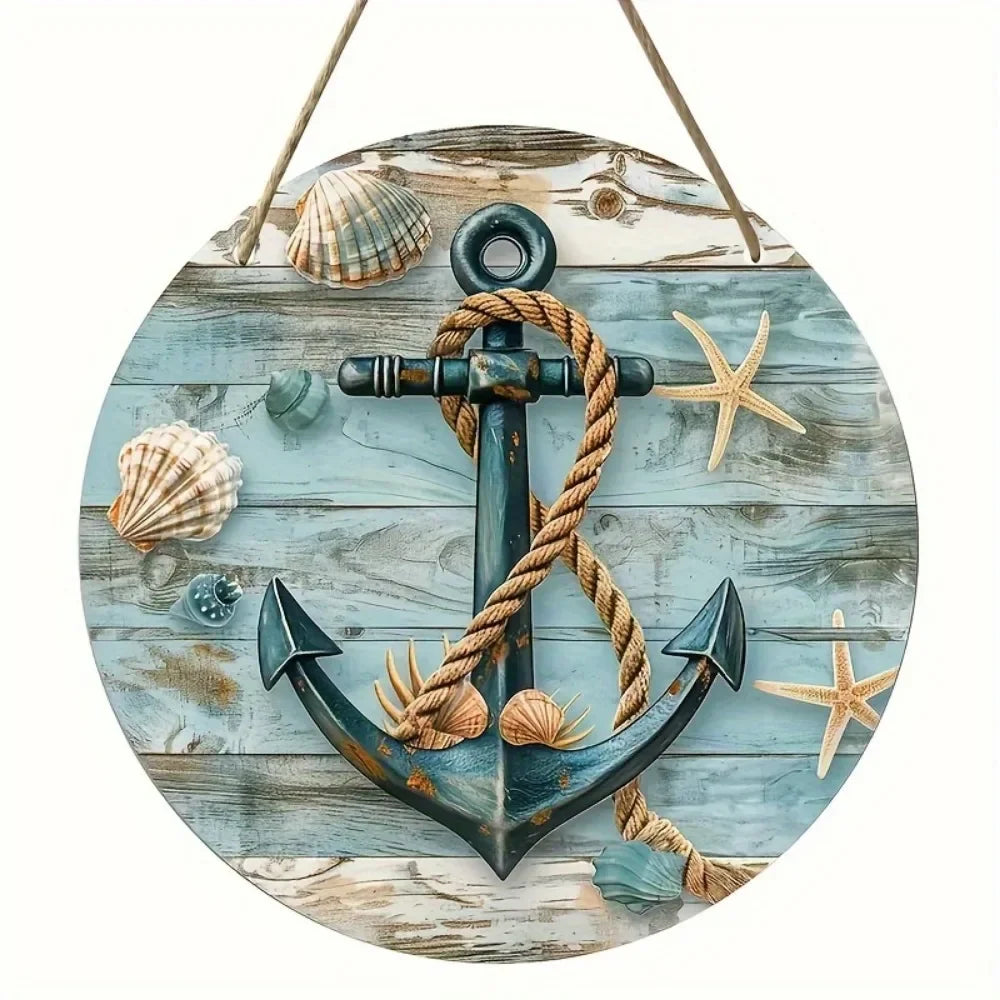 Rustikales Aluminium-Strandschild rund – 20x20 cm, Beach-Nostalgie, Tür- & Gartendeko