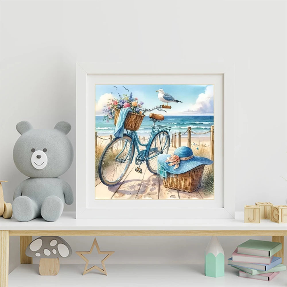 Diamond Painting Set – Küstenlandschaft mit Fahrrad & Hut