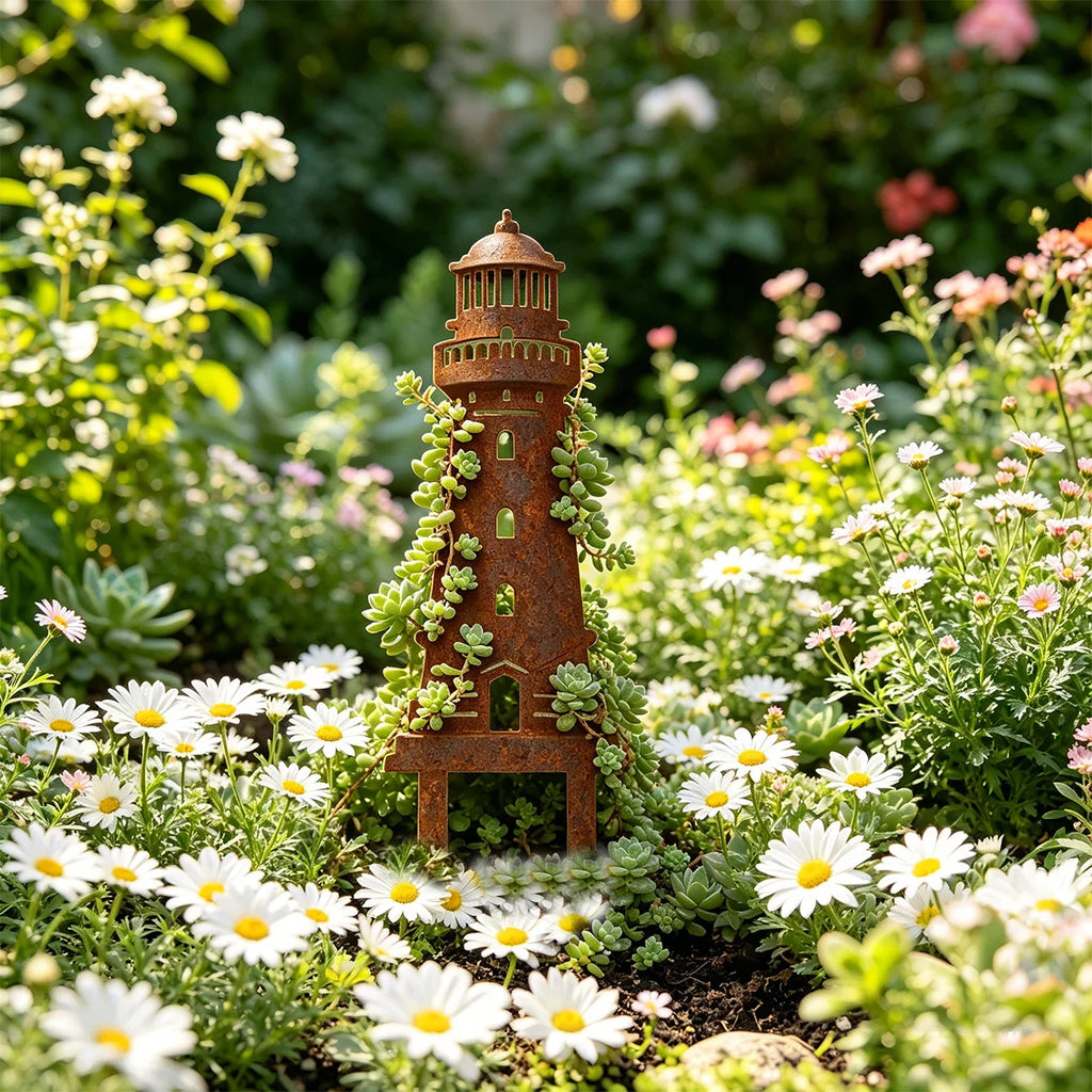Gartenstecker Leuchtturm – Schmiedeeisen Rankstab für Garten, Rasen & Blumenbeet