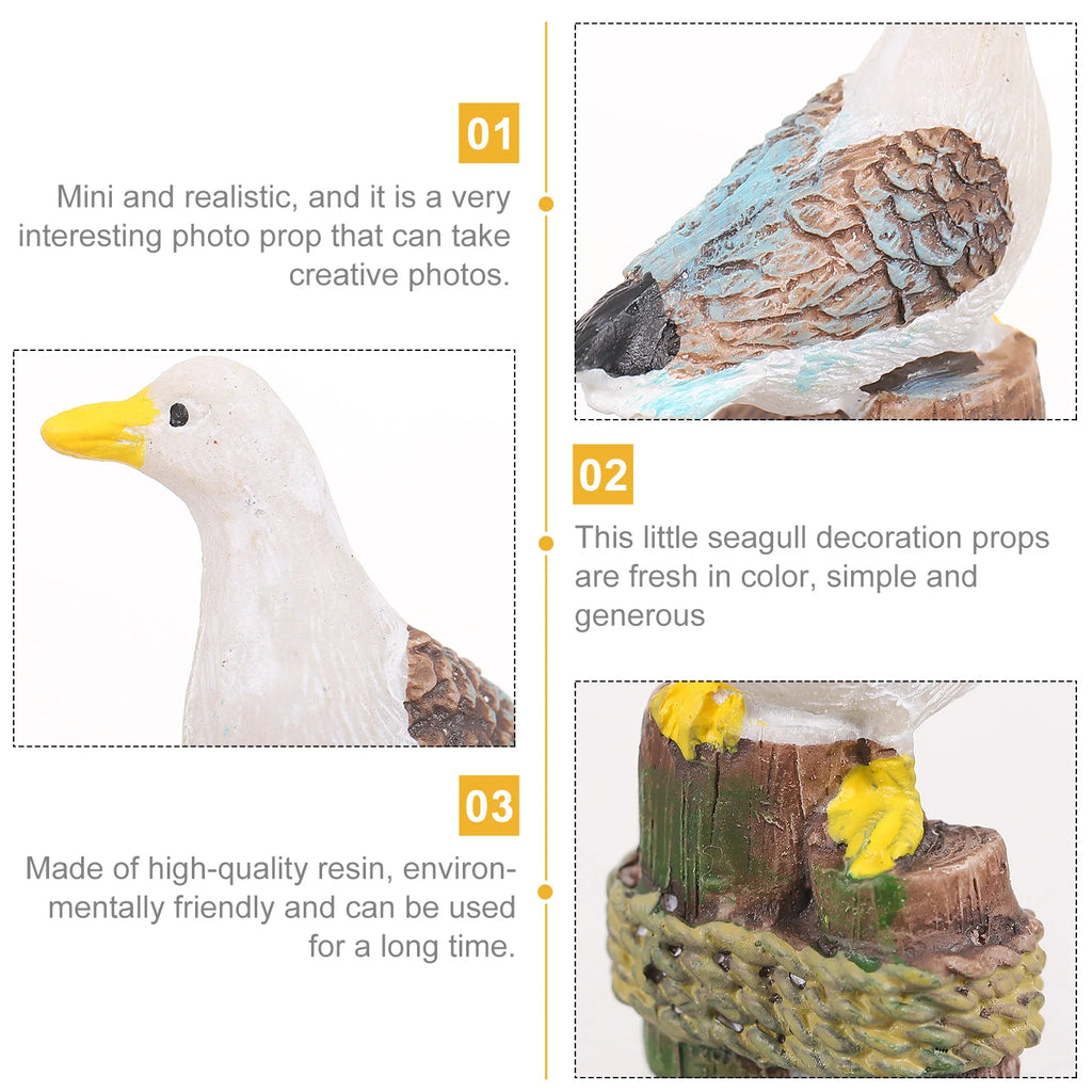 Maritime Mini-Möwen-Dekofiguren aus Kunstharz – 4er Set, realistische Vogelfiguren
