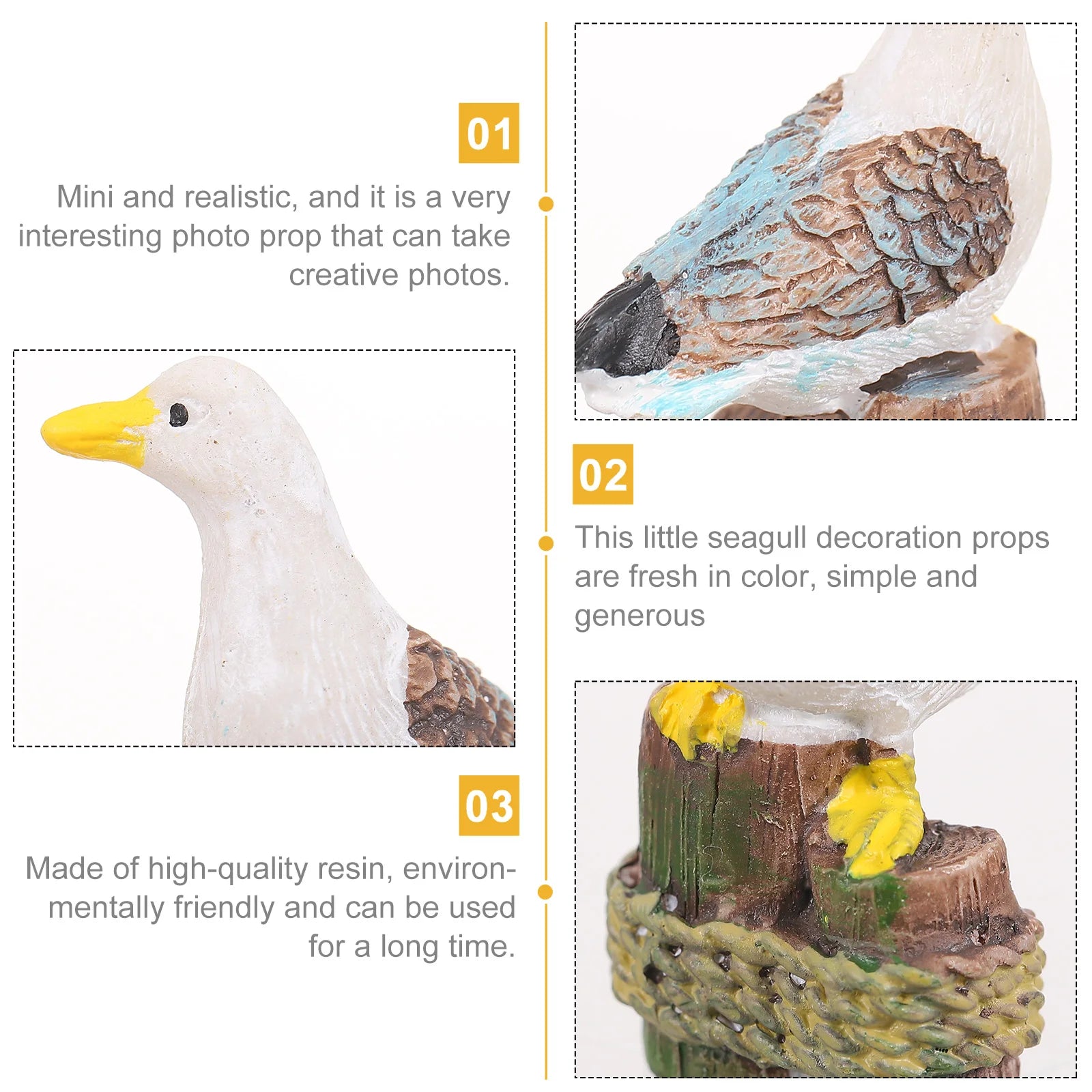 Maritime Mini-Möwen-Dekofiguren aus Kunstharz – 4er Set, realistische Vogelfiguren
