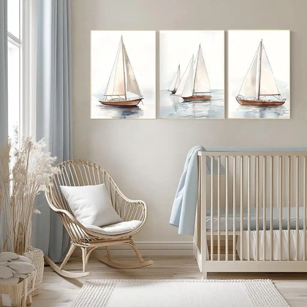 Aquarell Segelboot Poster Set – 3-teiliges Leinwand-Wandbild maritim