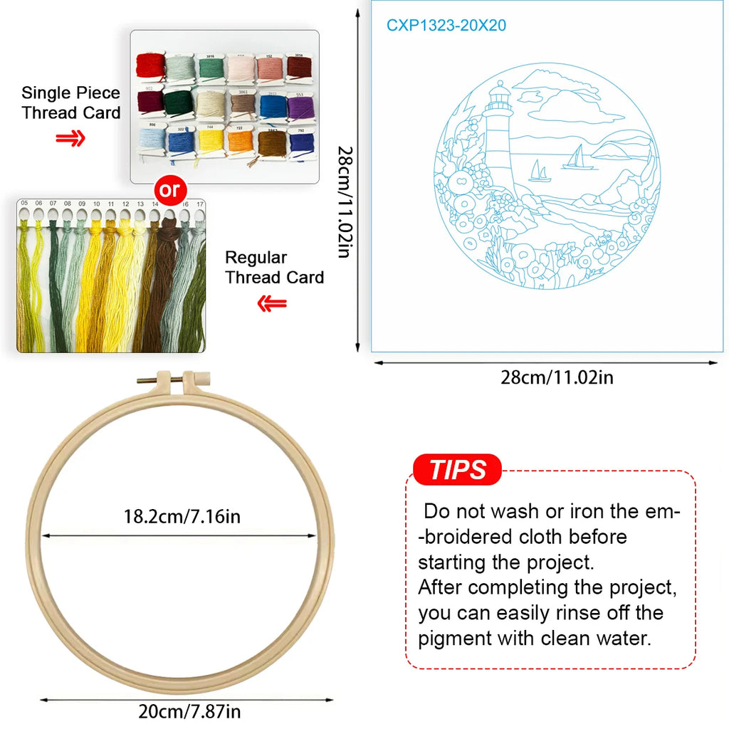 Stickerei-Set Leuchtturm am Meer – DIY Kreuzstich-Kit für Anfänger