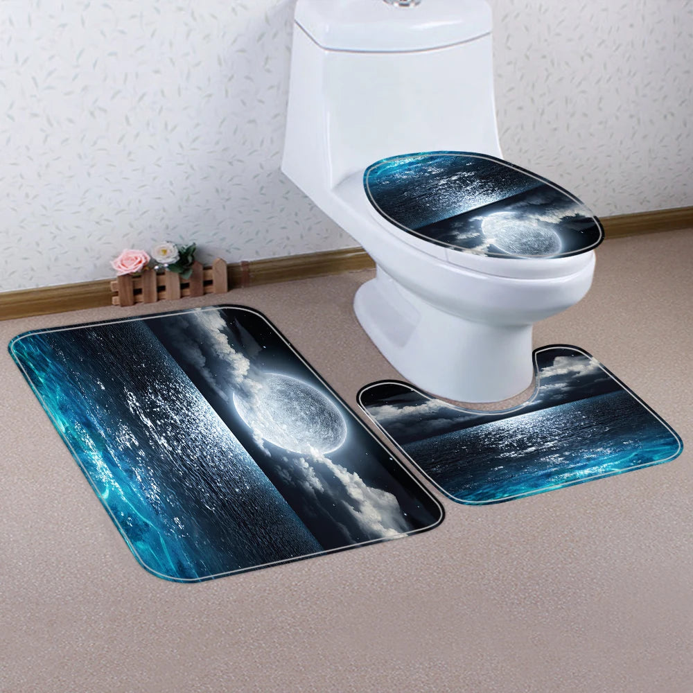 Duschvorhang-Set Meereslandschaft – Badezimmer Deko mit Teppich & WC-Deckelbezug