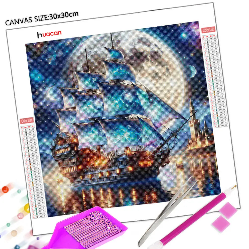 Diamond Painting Segelboot – 5D Diamant Mosaic Set mit Meeresmotiv
