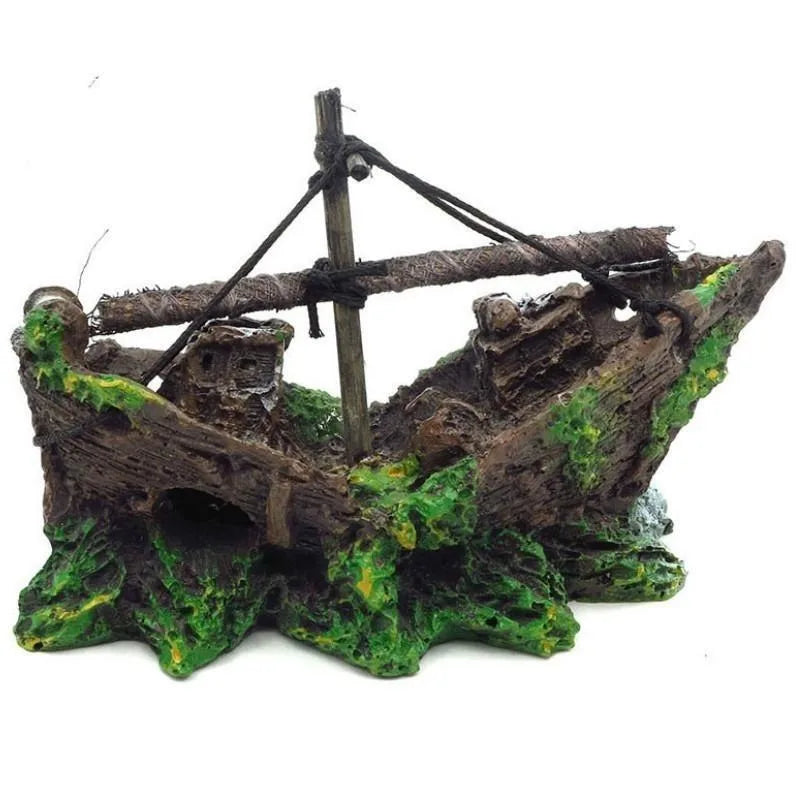 Aquarium Boot-Ornament aus Kunstharz – 3 Designs: Dinghy, Holzboot & Raumboot, Fischbecken Deko