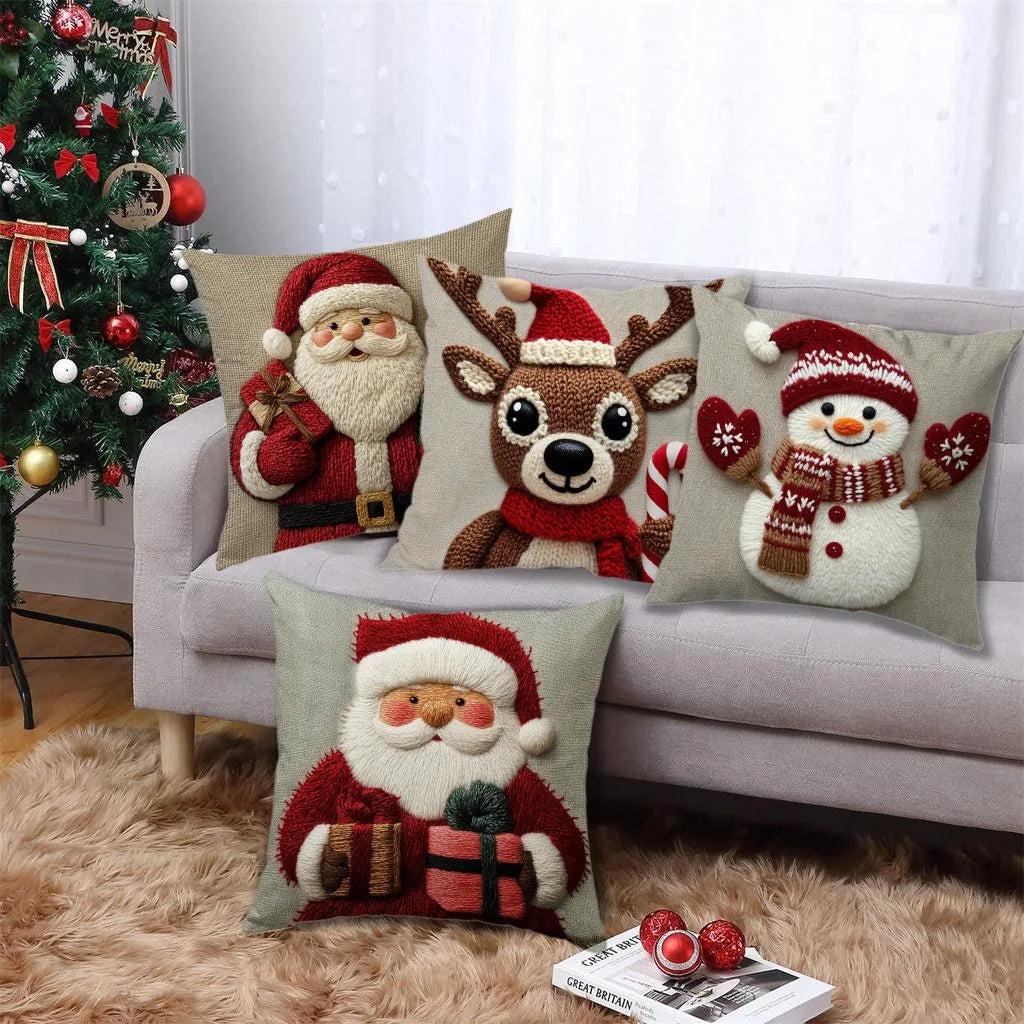 Weihnachts-Kissenbezug 45x45 cm – Weihnachtsmann, Schneemann & Rentier | 4 Motive