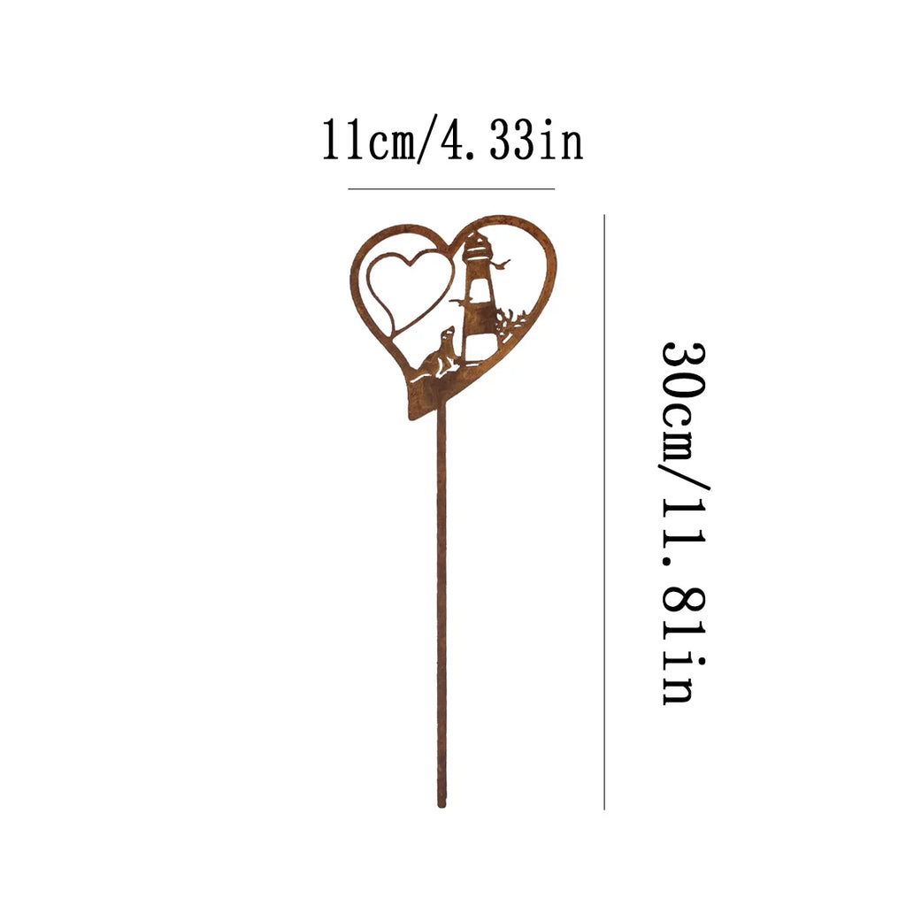 Gartenstecker Leuchtturm und Robbe – Maritimer Gartendeko-Stecker in Rostoptik