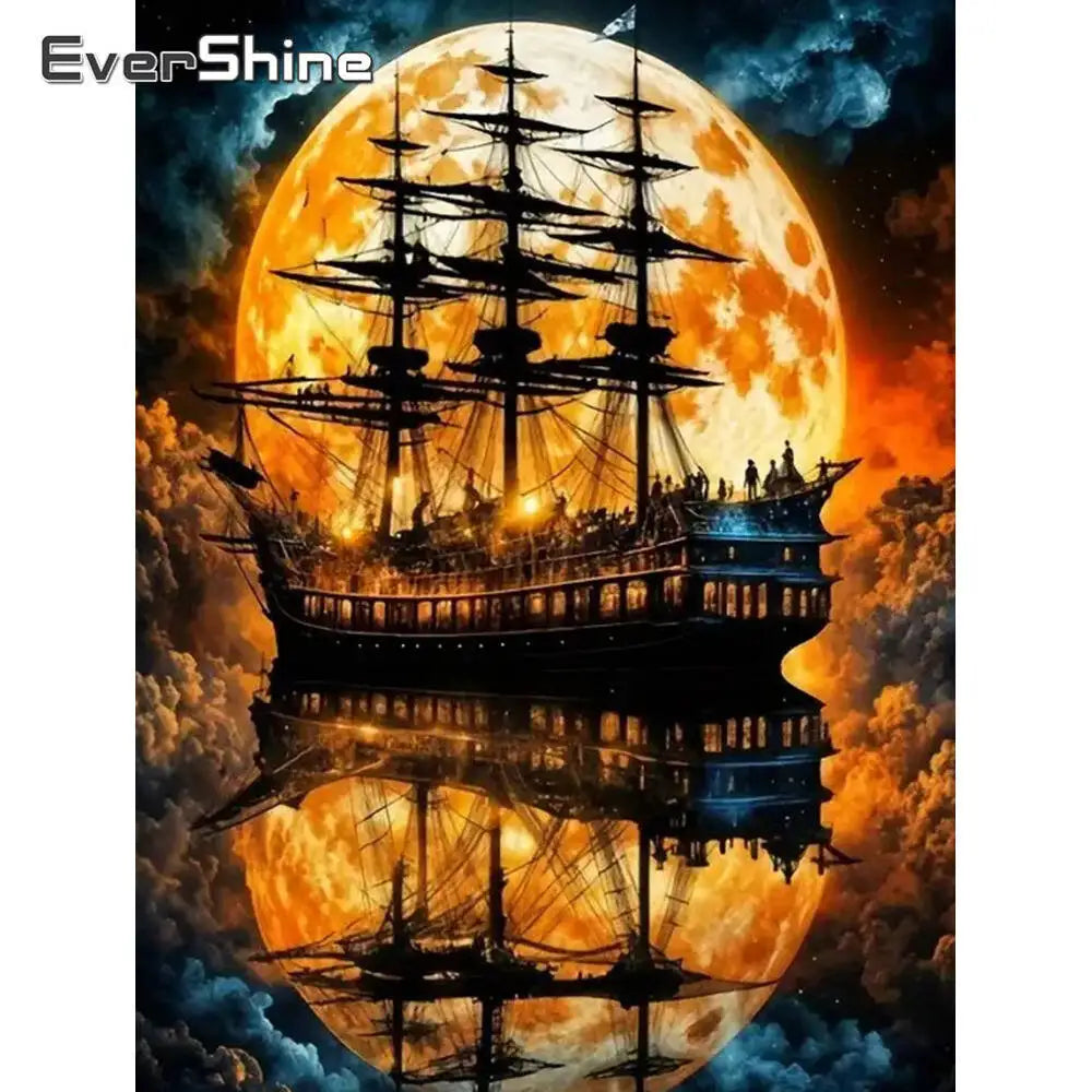 Diamond Painting Boot & Mondlandschaft – 5D DIY Set EverShine