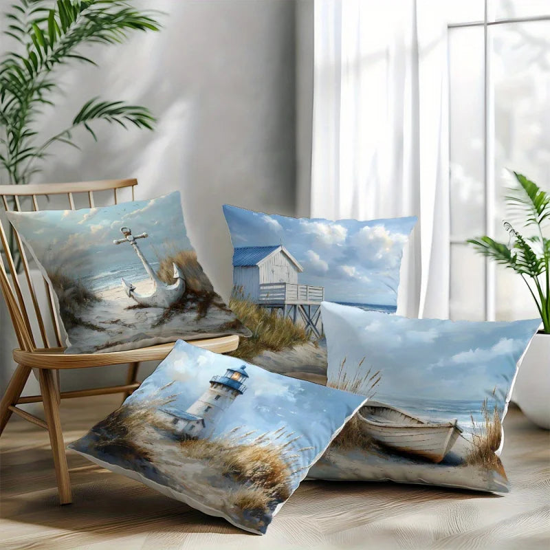 4er-Set Kissenbezüge Maritim – Küsten & Nautik Design für Sofa, Wohnzimmer & Schlafzimmer