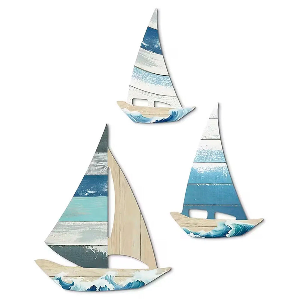 Holz-Wandsticker Maritim 3er-Set – Nautische Wanddeko für Wohnzimmer und Schlafzimmer