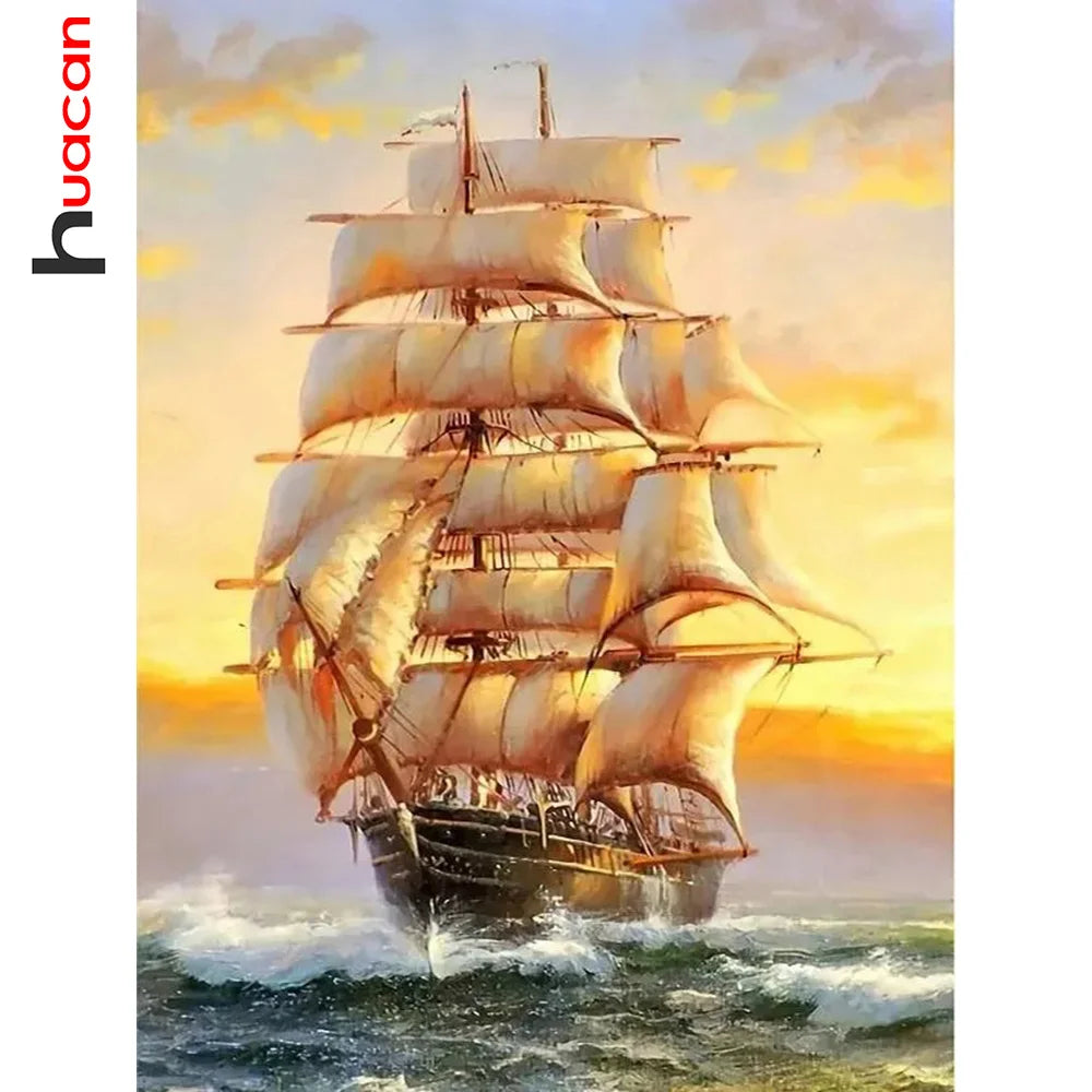 Diamond Painting Set Segelboot – 5D DIY Diamantmalerei Landschaft, verschiedene Groessen