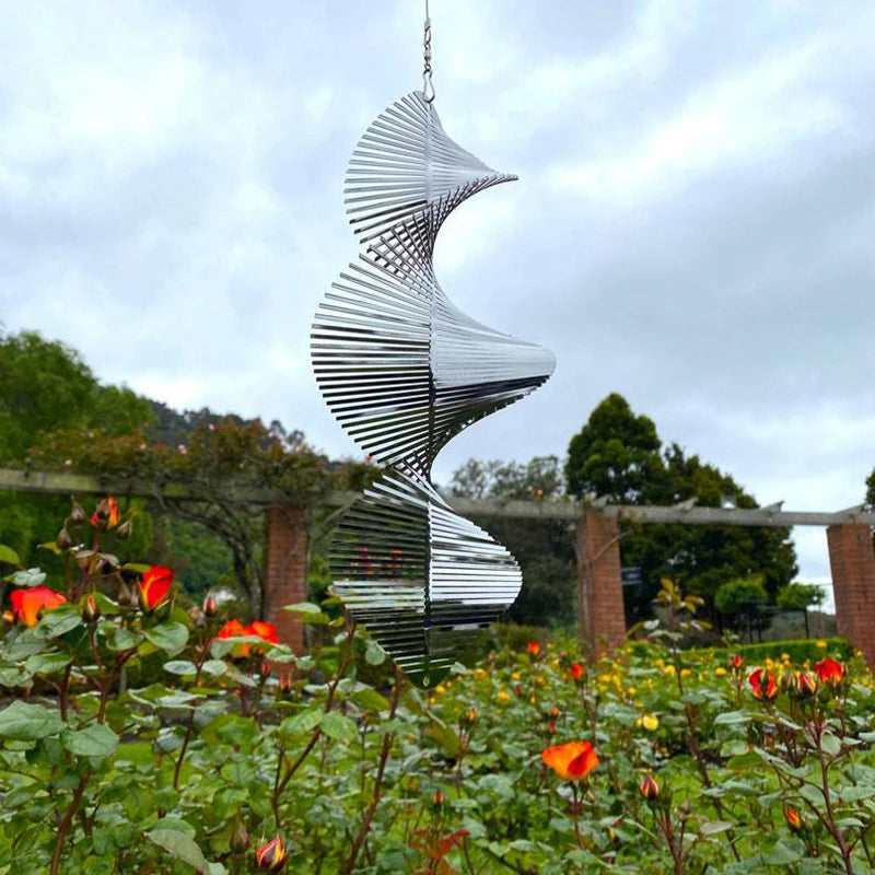 3D Windspinner aus Metall – Drehende Windspirale fuer Garten und Terrasse
