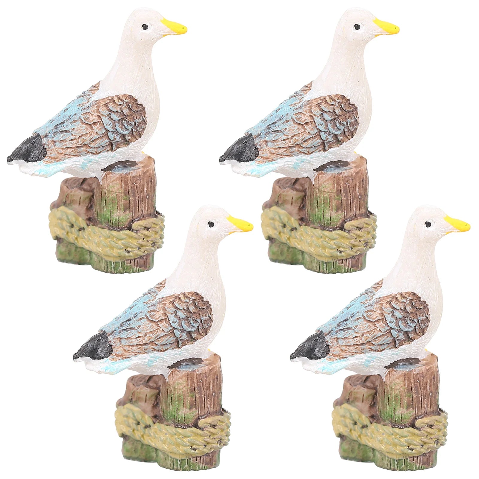Maritime Mini-Möwen-Dekofiguren aus Kunstharz – 4er Set, realistische Vogelfiguren