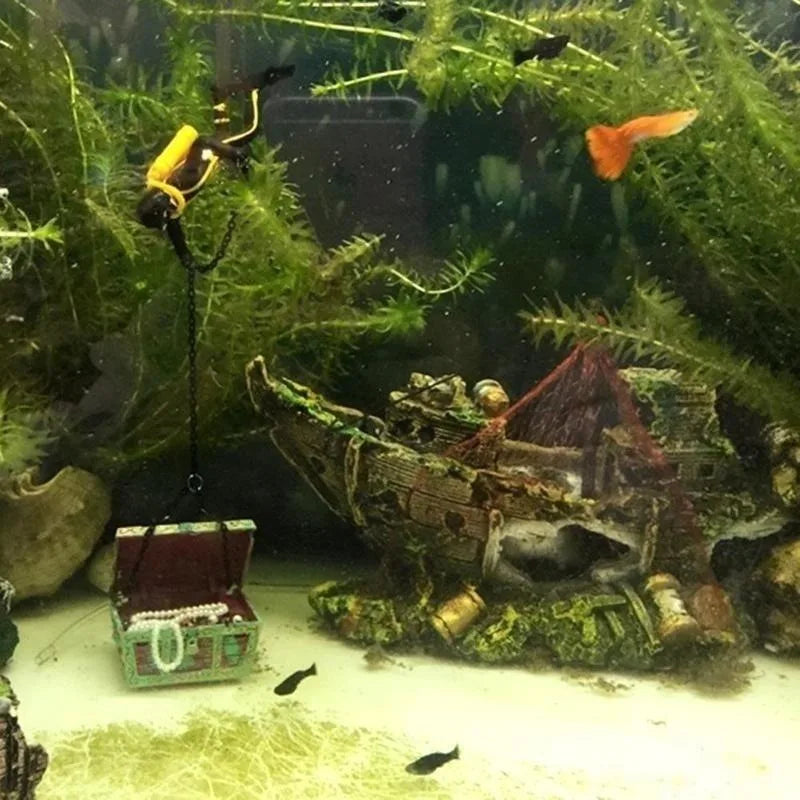 Aquarium Boot-Ornament aus Kunstharz – 3 Designs: Dinghy, Holzboot & Raumboot, Fischbecken Deko
