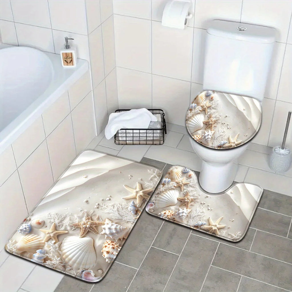 Maritimes Badezimmer-Set – Seestern & Muschel (3-teilig)