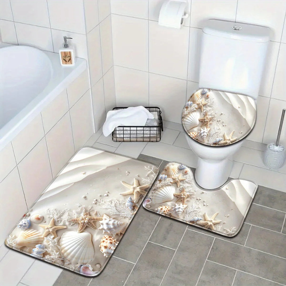 Maritimes Badezimmer-Set – Seestern & Muschel (3-teilig)