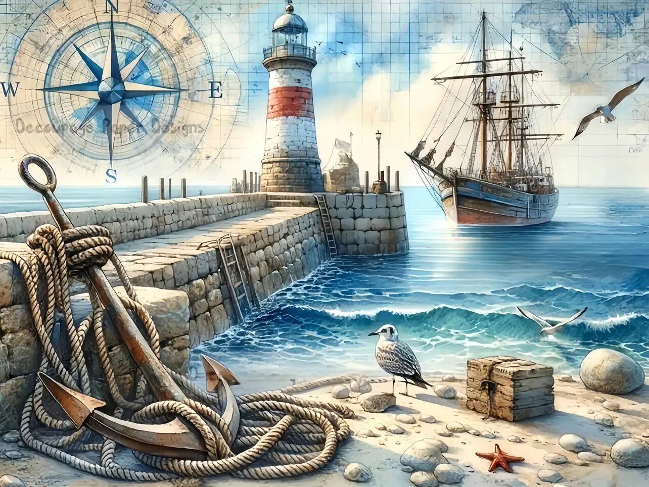 Diamond Painting Leuchtturm & Meer – Huacan Set mit Diamanten