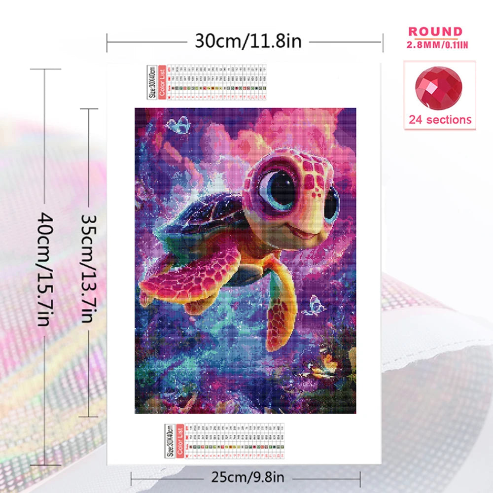 Diamond Painting Meeresschildkröte – 5D DIY Diamantmalerei mit runden und eckigen Steinen