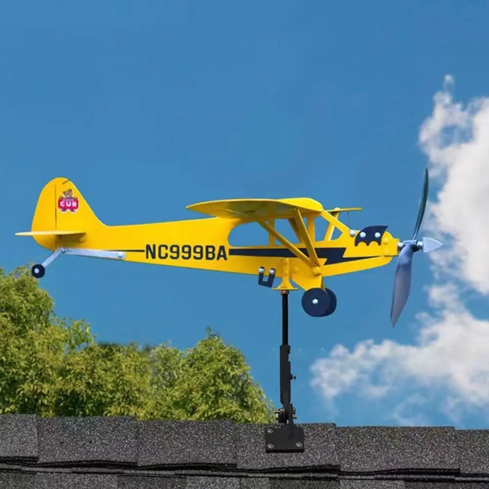 Metall-Windfahne Flugzeug – 3D Gartendeko mit Windrichtungsanzeige