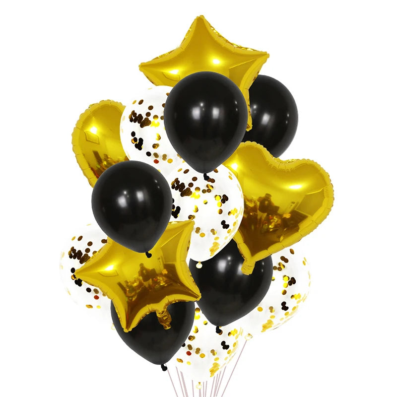 Luftballons 14er Set – Stern, Herz & Konfetti | Geburtstag, Hochzeit & Party | 8 Farben