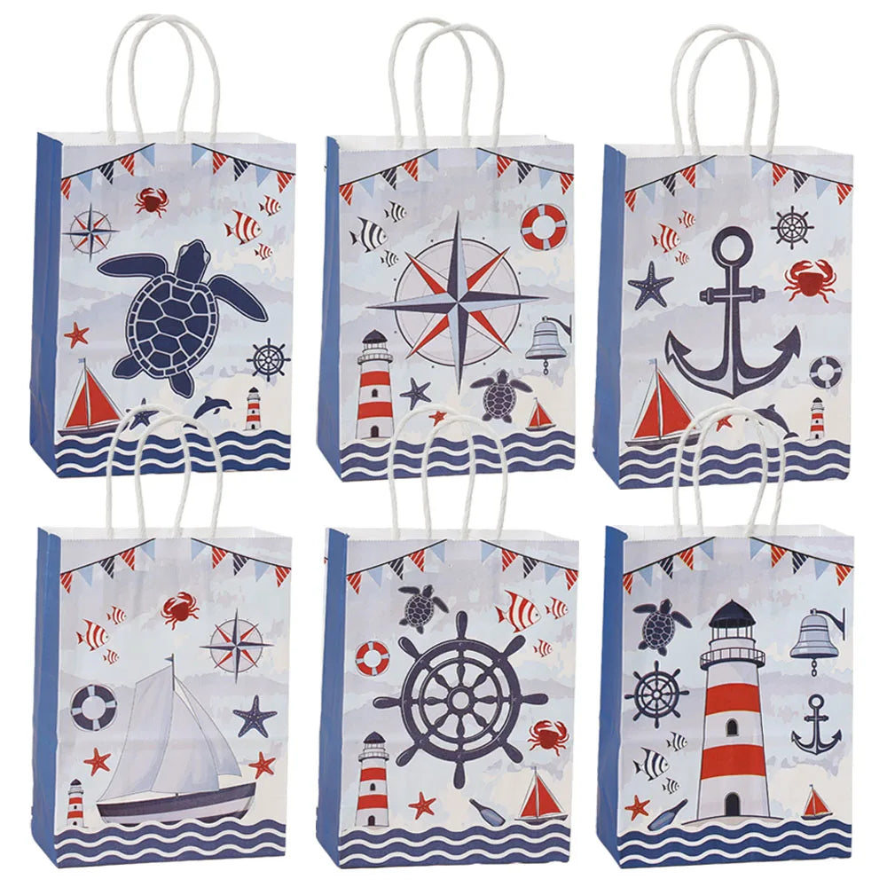Maritime Partytüten mit Henkel – Kapitaen & Nautik Design, 6 bis 48 Stueck