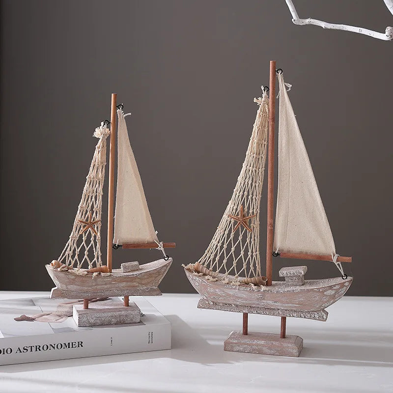 Retro Holz-Segelbootmodell – Handgefertigt, Mediterran, 5 Größen, Tischdeko & Geschenk